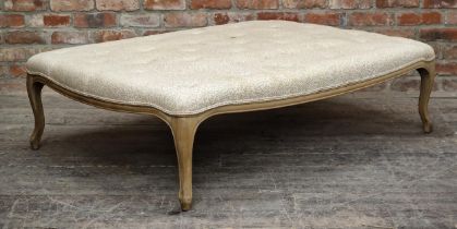 Large contemporary French style upholstered button back footstool raised on cabriole legs, H 40cm