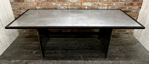 Cool bespoke industrial refectory table, aluminium with iron frame and copper stud work, 214 L x