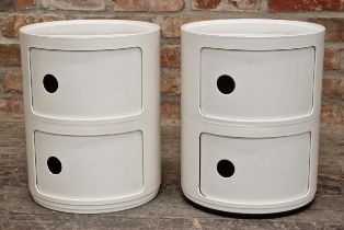 Anna Castelli for Kartell - Pair of acrylic round side tables with two sliding doors, H 39.5cm x W