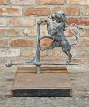 Antique French lion finial on a square stepped base, H 56cm x W 56cm x D 40cm