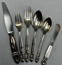 Georg Jensen silver 'Acorn' pattern cutlery set, comprising dessert and tea knife fork and spoon,