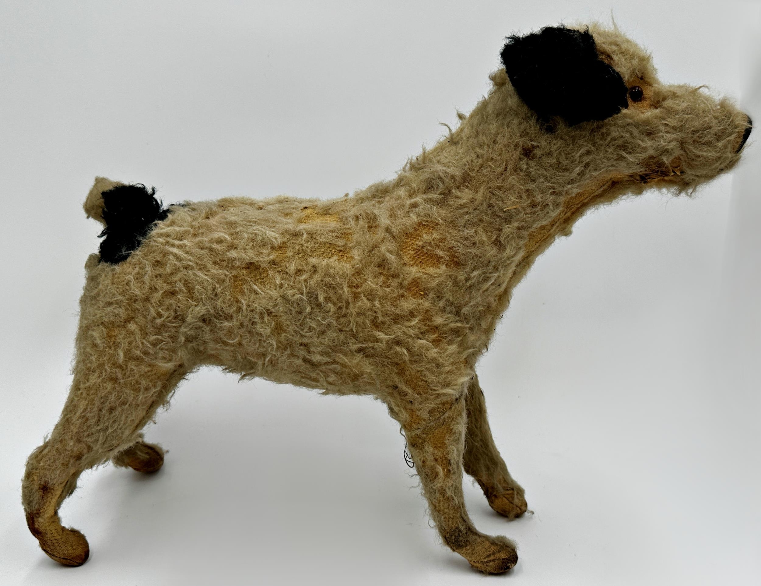 Early straw stuffed standing dog, 33cm high x 42cm long with a further vintage teddy (2) - Image 2 of 2