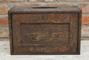 Vintage wooden engineers cabinet, the locking front door enclosing four long drawers, 26 x 40cm