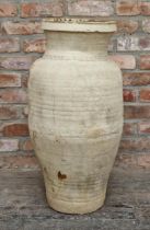 large terracotta jar with salt glazed interior, pressed marks to neck, H 84cm x W 37c x Diameter