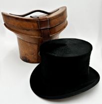 Good quality brushed silk 'The Gentleman' top hat, in original leather hat box