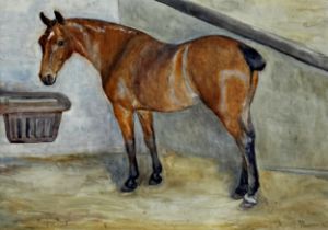 George Paice (1854-1925) - 'Victor', horse in stable, signed and dated '09, watercolour, 35 x