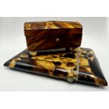 Antique tortoiseshell patch box on bone feet, inscribed 'A Brighton Trifle' to the underside of