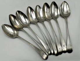 Eight various Georgian silver Old English teaspoons, 3.5oz approx