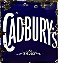 Advertising - 'Cadbury's' enamel sign with white text on deep blue, 67 x 61cm