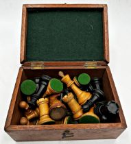 Staunton style antique boxwood and ebony chess set, height of king 7.5cm, within a 19th century