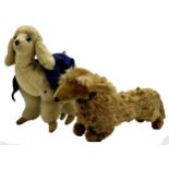 Vintage straw stuffed Dachshund, with leather collar, 30cm long with a plush poodle (2)