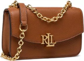 Ralph Lauren Madison tan pebbled leather small crossbody bag with gold-tone hardware and cream