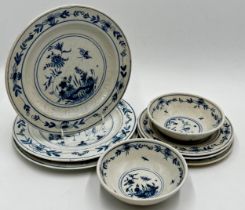 Isis blue and white pottery, with Indian Tree type decoration, two bowls, three side plates and