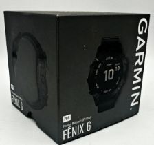 Garmin Fenix 6, 47mm case, silver with black band, as new in unopened box