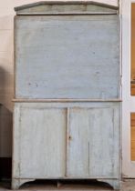 Rustic Gustavian pine dresser/kitchen cabinet, in original paint, with fall front enclosing a