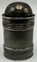 Late 18th century silver barrel shaped nutmeg grater, maker IT, Birmingham 1795, 3.5cm high