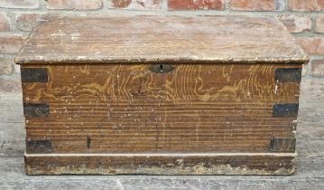 Antique pine metal bound blanket box, H 41cm x W 87cm x D 47cm