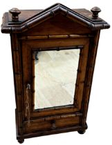 French pitch pine apprentice Armoire, with bamboo frame, mirror door and single drawer, 55 x 32cm