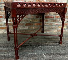 Late 19th century gothic lacquered silver table, trefoil pierced gallery 57cm D 82cm L 73cm H