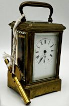 Late 19th century miniature carriage clock, enamel dial with subsidiary second dial, cylinder