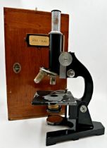 Phywe of Gottingen microscope, in box with lenses and specimens