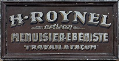 Advertising - Good antique French hand painted wooden shop sign for H Roynel, carpenter and