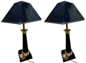 Exceptional quality pair of Hollywood chic table lamps by Mariner S A of Spain, ebonised columns