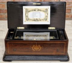 Good 19th century PVF 4 Airs Overture / Ouverture Zither music box, boxwood inlaid rosewood box with