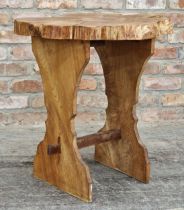 Rustic side table with cross section top and shaped ends, H 66cm x W 61cm