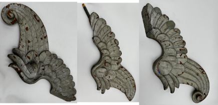 Pair of antique carved softwood gesso painted angel wings, 64cm long , with one other (3)