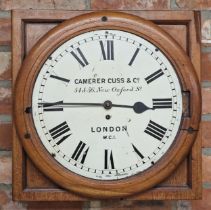 Camerer Cuss & Co of London fusee wall clock, square case with round bezel, 46 x 46cm, pendulum