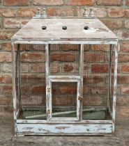 Architectural wire work birdcage with distressed painted finish, H 90cm x W 72cm x D 31cm