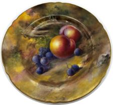 Royal Worcester porcelain cabinet plate hand painted with fruits in a grotto by Horace Price, 18cm