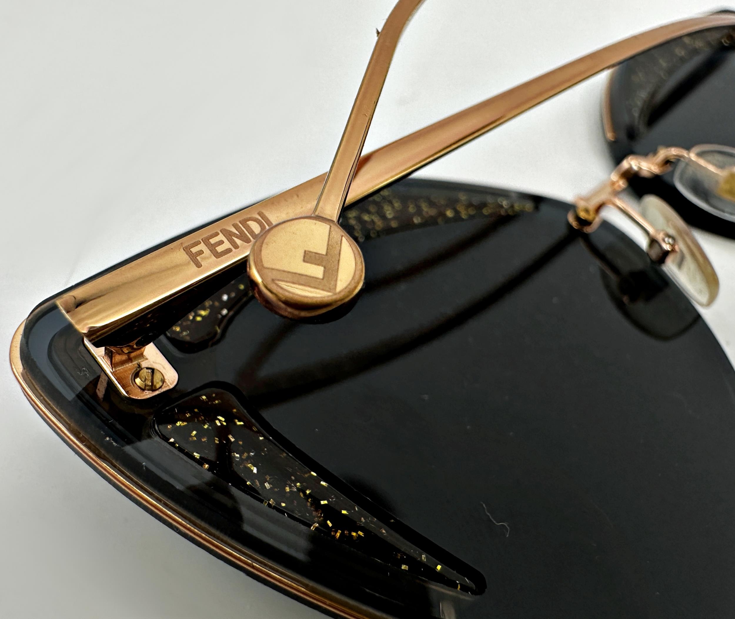 Fendi Eyewear Glittered Cat Eye Sunglasses in black and gold with branded dust cloth and case - Image 3 of 3