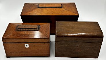 Three 19th century tea caddies, the largest 18cm high x 13cm wide