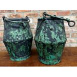Highly decorative pair of antique painted galvanised well buckets, with hinged handles and riveted
