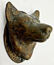 Hand forged brass fox head door knocker, 14cm high