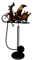 Painted metal rocking toy of Santa and reindeer on a sleigh, 45cm high