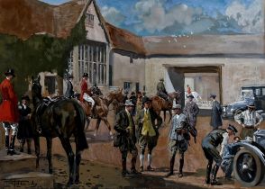 Lionel Edwards (1878-1966) - Hunt Meet, signed and dated '23, watercolour and gouache, 35 x 50.