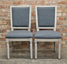 Pair of contemporary painted dining chairs with upholstered seats and backs, H 96cm x W 49cm (2)