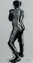 Sarah Spackman (b.1958) - nude figure, signed and dated 1993, charcoal study, 70 x 30cm, framed
