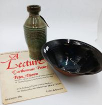 The estate of Peter & Joy Evans of Whiteway, Stroud - A large studio pottery bowl and bottle vase b