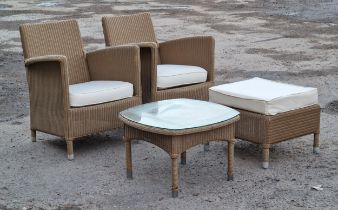 Pair of Vincent Sheppard Lloyd Loom type conservatory chairs, H 81cm x W 88cm x D 61cm, together