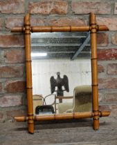 Antique bamboo framed wall mirror with silvered glass plate, H 67cm x W 55cm