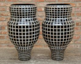 Pair of large contemporary fibreglass vases with mother of pearl detail, H 89cm x W 43cm (2)