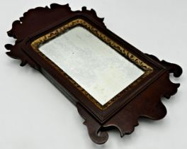 Unusual Georgian mahogany miniature fretwork mirror, 38 x 23cm