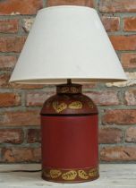 Toleware tea cannister lamp, 67cm high including shade