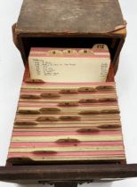 The estate of Peter & Joy Evans of Whiteway, Stroud - An old wooden box file card index with a col