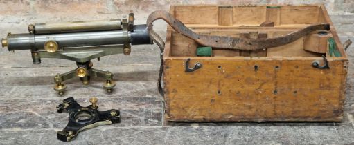Antique theodolite signed 'Troughton and Simms of London' with carry box and tripod stand