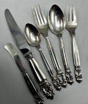 Georg Jensen silver 'Acorn' pattern cutlery set, comprising dessert and tea knife fork and spoon,